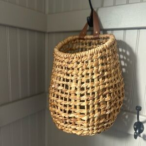 Boho Woven Hanging Basket Wall Storage Natural Rattan Farmhouse Decor